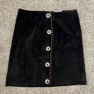 Vintage Char Santa Fe Black Leather Suede Skirt Concho Buttons Western 10 Medium
